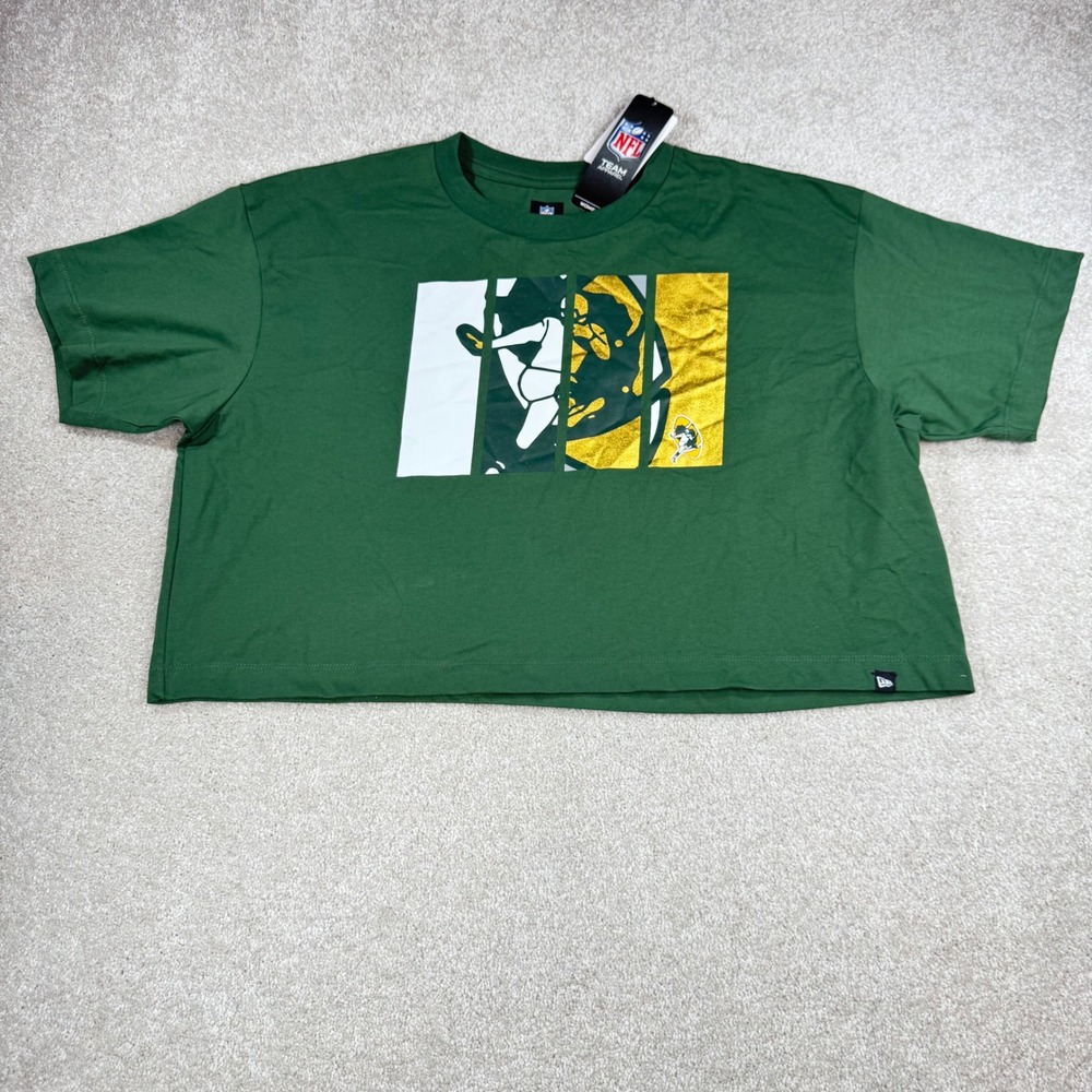 NFL Green Bay Packers New Era Womens Large Green Cropped Graphic T-Shirt NWT